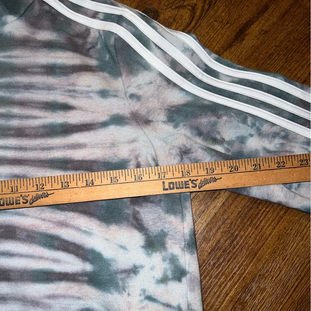 Adidas Gray Split Tie Dye Green Black Crop Long Sleeve Hooded Pullover Size S - Picture 14 of 14